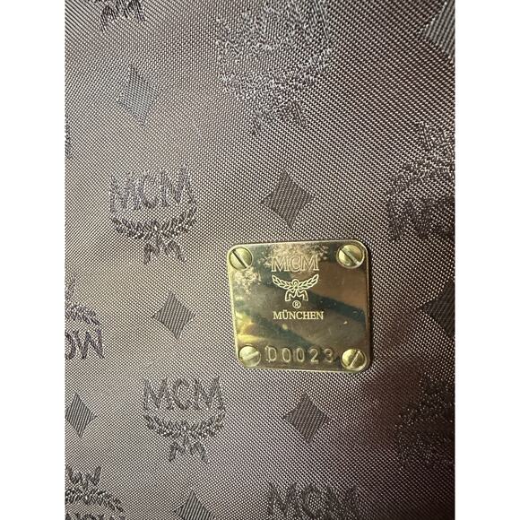 MCM Visetos Nylon Leather Logo Shoulder Tote Bag Brown Large Chain Straps - Picture 16 of 16